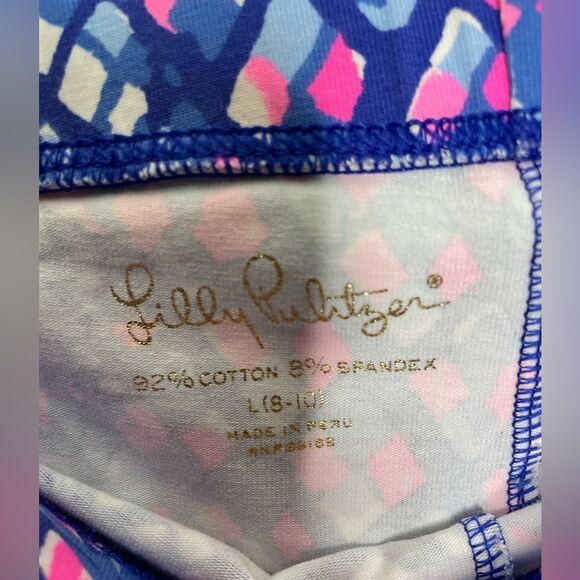 Lilly Pulitzer Girl’s Size L 8 10 Blue White Pink Printed Maia Cropped Leggings - Picture 2 of 5